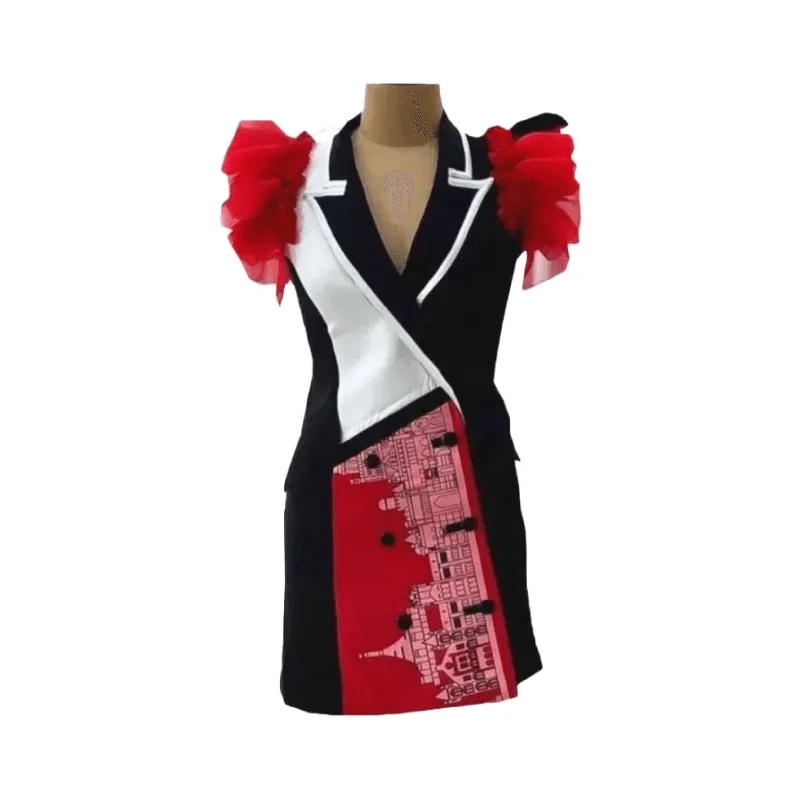 Red Building Color Block Blazer Dress