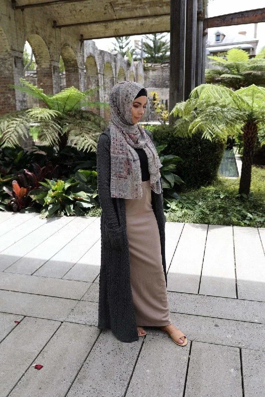 Cable Knit Long Cardigan - Charcoal performance
