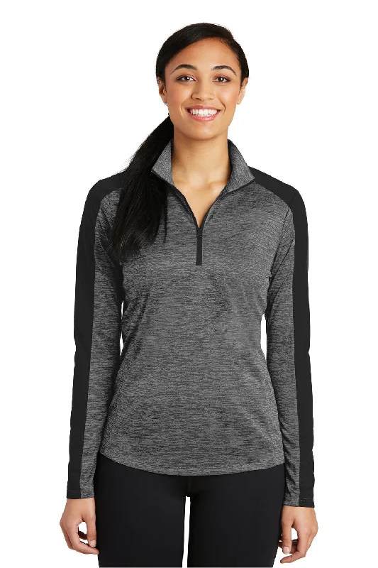 Sport-Tek Womens Electric Heather Moisture Wicking 1/4 Zip Sweatshirt - Grey Black Electric/Black Unique Women's Upcycled Sport-Tek Womens Electric Heather Moisture Wicking 1/4 Zip Sweatshirt - Grey Black Electric/Black Unique Women's Upcycled