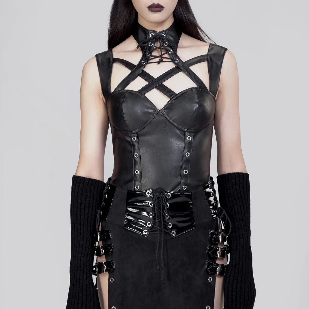Women's Gothic Stand Collar Cutout Faux Leather Vest Laid - back Women's Style