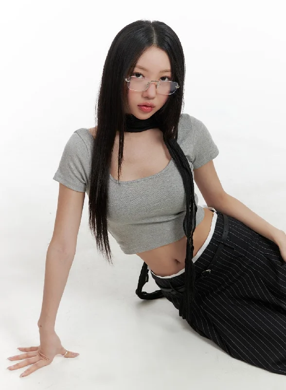 Square Neck Crop Top CA409 Refined Women's Classic 