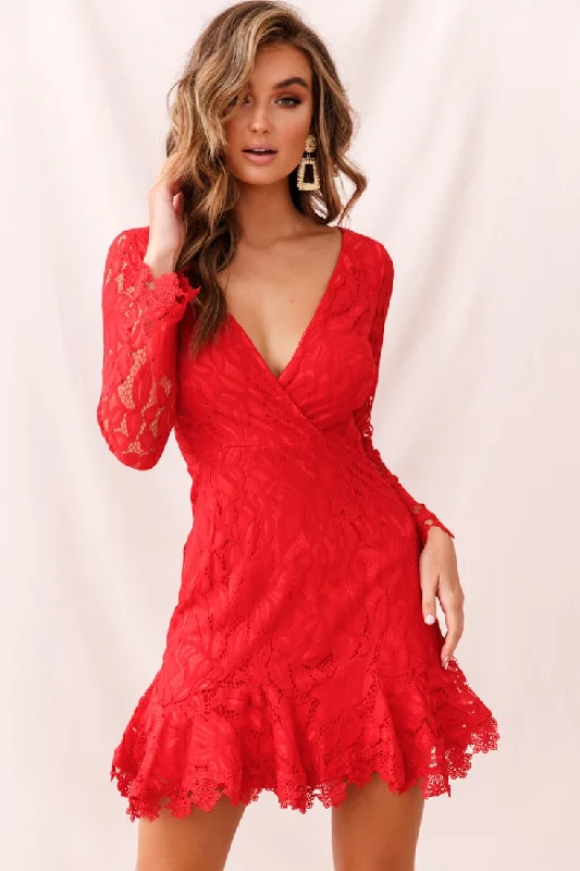 Kyle Long Sleeve Lace Dress Red Scandinavian