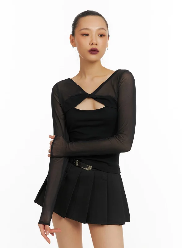 Twist Sheer V-Neck Top IA417 Feminine Women's Soft 