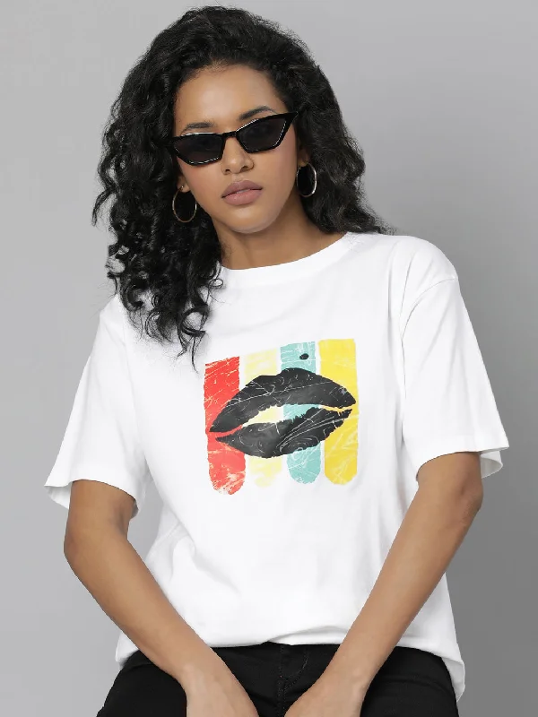 Women White Graphic T Shirt