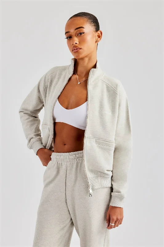 Funnel Neck Zip Through Sweat - Ash Grey Sleek Women's 