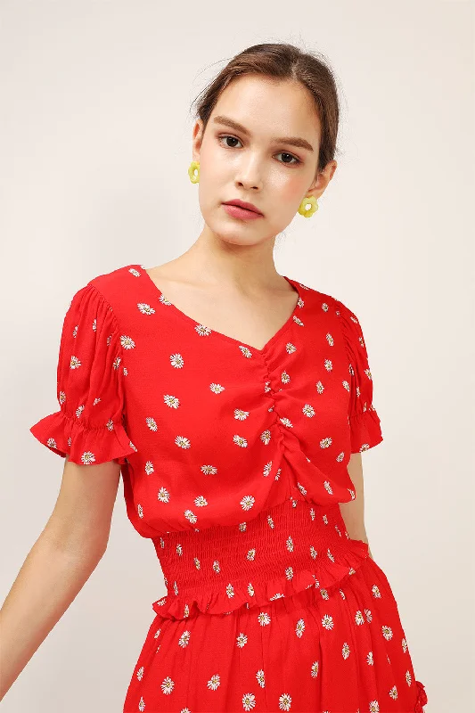 Kelly Daisy Printed Smocked Top Dynamic Women's High - energy