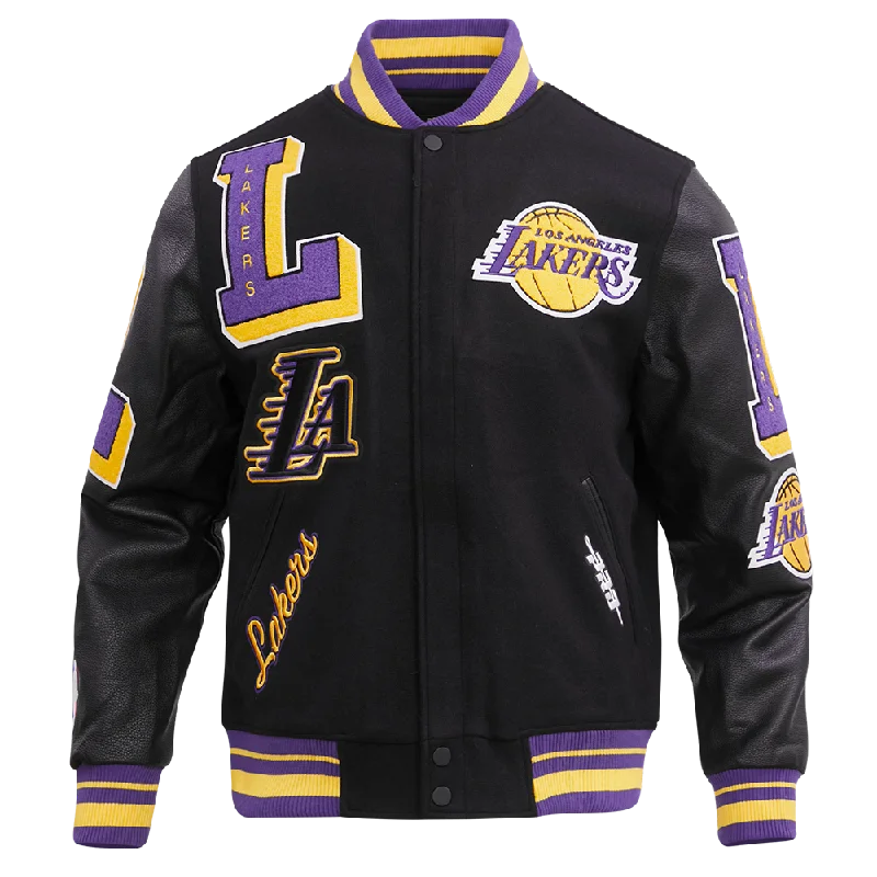 NBA LOS ANGELES LAKERS MASHUP MEN'S RIB WOOL VARSITY JACKET (BLACK/PURPLE)