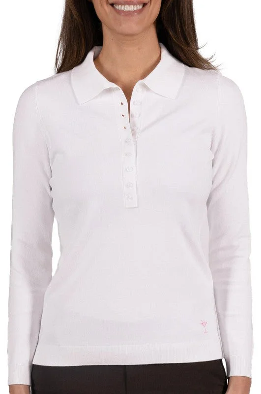 Golftini Button Polo Sweater - White Relaxed Women's 