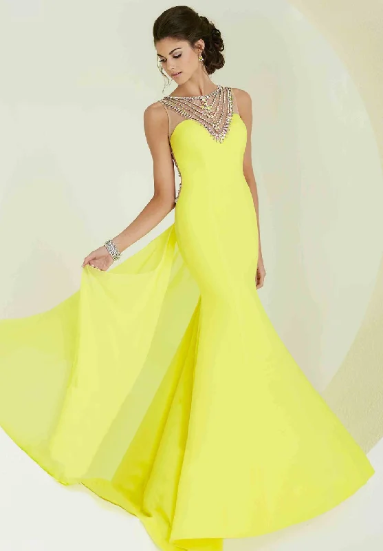 Tiffany Homecoming 16154 Fit and Flare Dress with Bead Accented Collar - 1 pc Bright Yellow/Multi In Size 12 Available