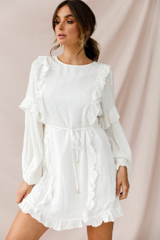 Maiden Long Sleeve Frill Dress White Refined Women's Hand - crafted