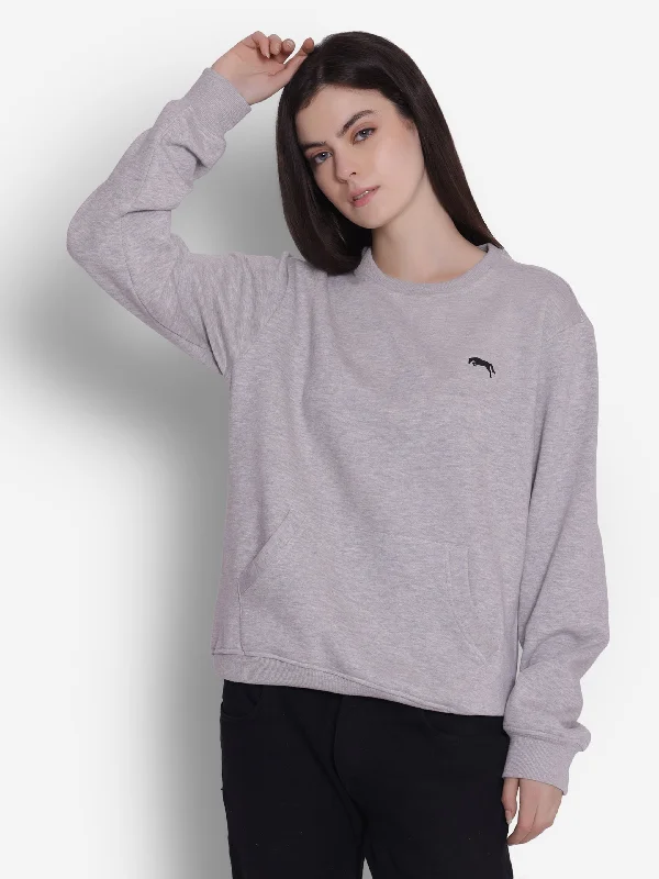 JUMP USA Women Solid Grey Pullover Sweatshirt Luxurious Women's High -  end
