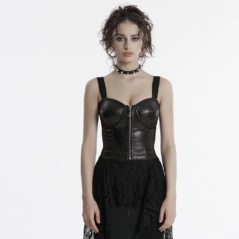 Women's Punk Faux Leather Splice Vest