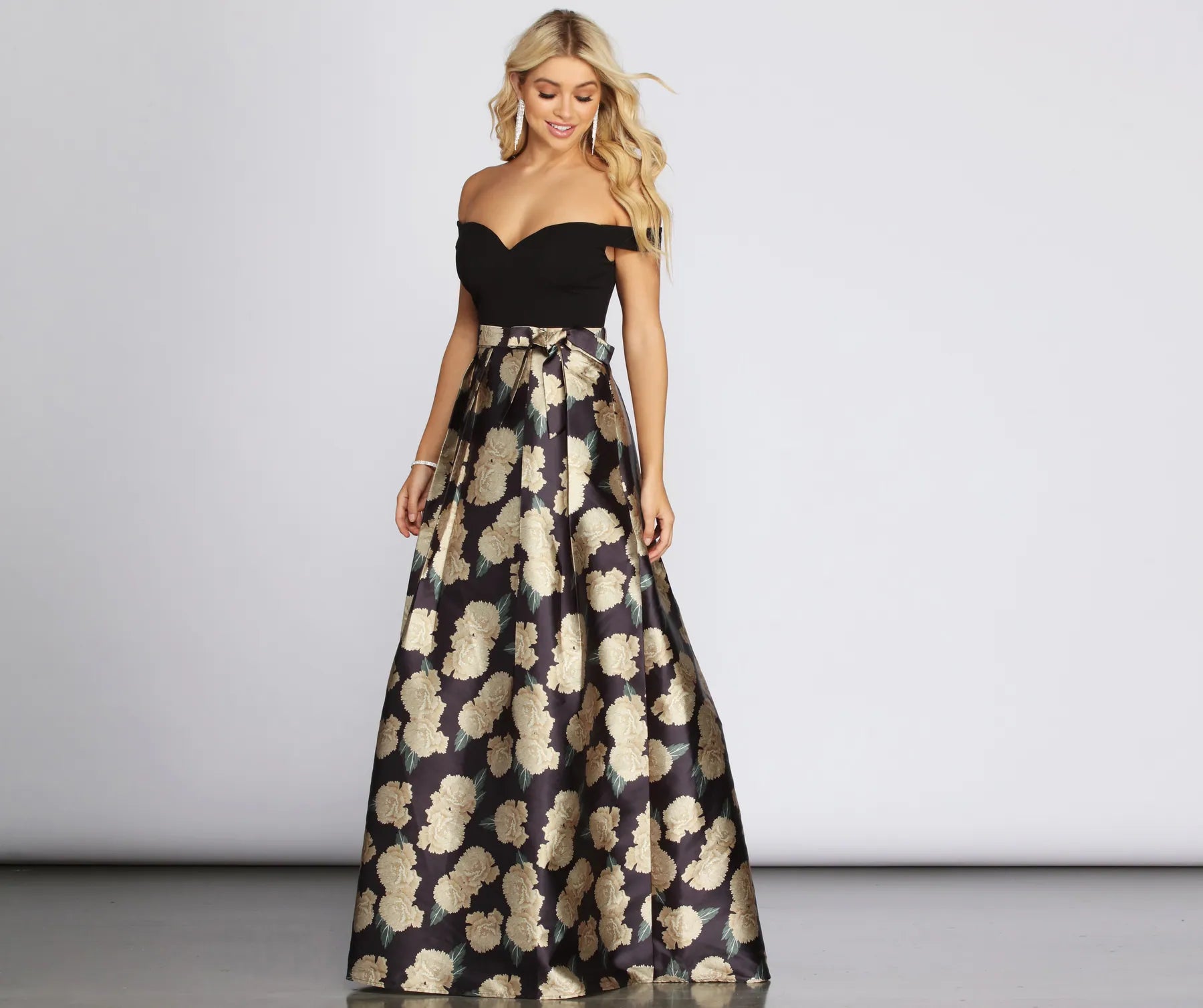 Maude Floral Woven Satin Gown Geometric