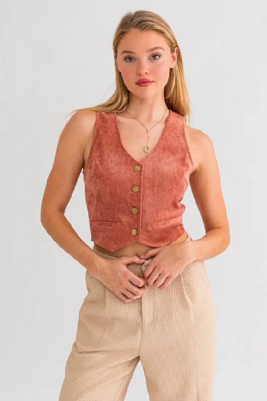 Corduroy Button Front Vest - Small - Final Sale Cozy Women's Winter