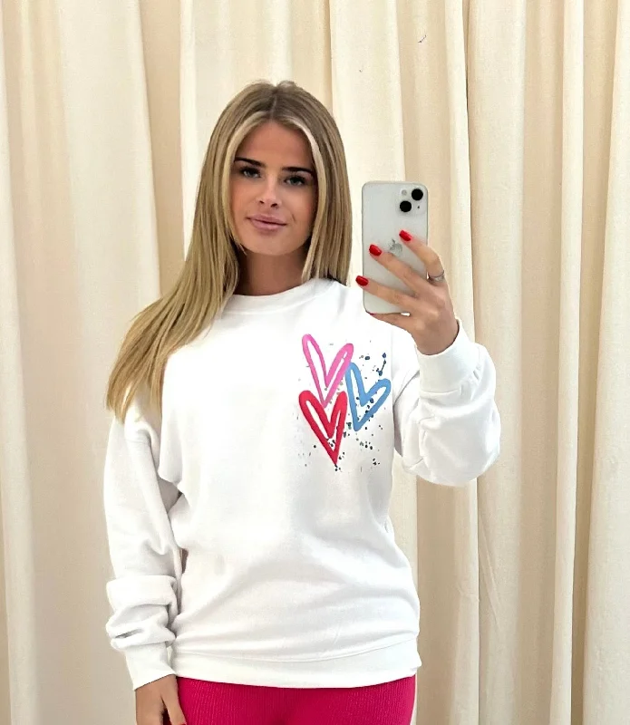 Miss Runway Multicolour Heart Graffiti Sweatshirt White Sharp Women's Italian