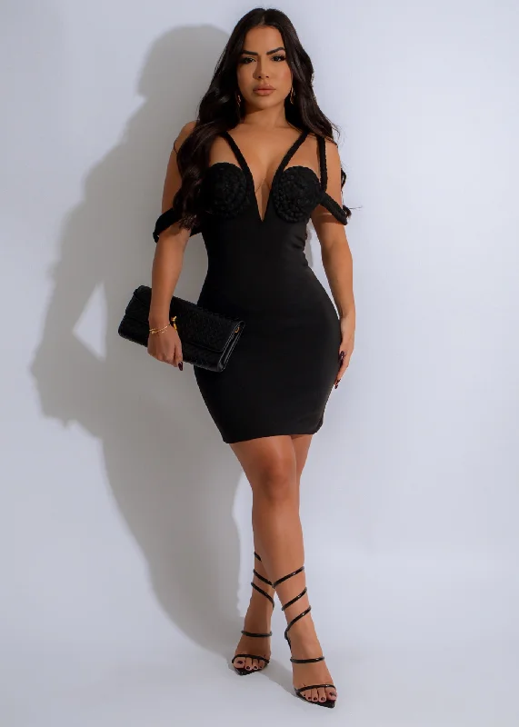 Braided Muse Mini Dress Black Elegant Women's Formal 