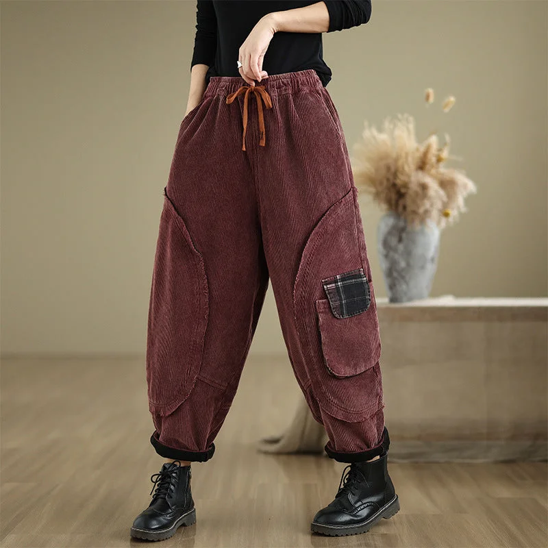 Babakud Women Winter Corduroy Fleece-Lined Casual Cropped Harem Pants Modern Women's 