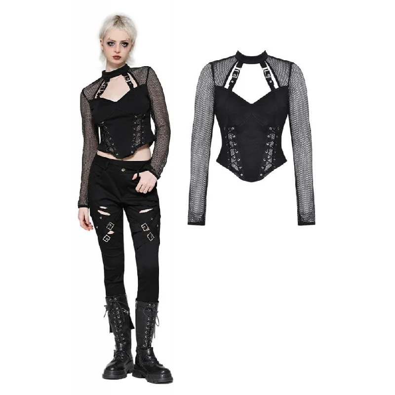 Women's Punk Cut-out Mesh Long Sleeved Blouse Preppy Women's College