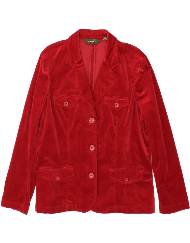 EDDIE BAUER Womens Velvet 3 Button Blazer Jacket UK 18 XL Red Cotton Modern Women's 