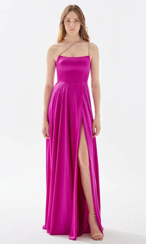 Tarik Ediz 52041 - Asymmetrically Thin Strapped Minimal Gown Modern Women's 