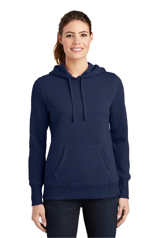 Sport-Tek Womens Shrink Resistant Fleece Hooded Sweatshirt Hoodie w/ Pouch Pocket - True Navy Blue Dynamic Women's Moto Sport-Tek Womens Shrink Resistant Fleece Hooded Sweatshirt Hoodie w/ Pouch Pocket - True Navy Blue Dynamic Women's Moto
