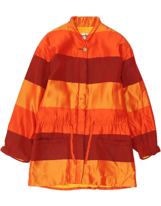 CHRISTIAN LLINARES Womens Bomber Jacket EU 38 Medium Orange Striped Modern