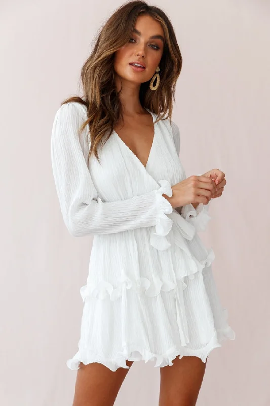 Greta Tiered Ruffle Chiffon Dress White Traditional Women's Wool