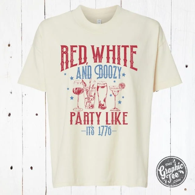 Red White and Boozy Ladies Cut Hi-low Tee Laid - back Women's Style
