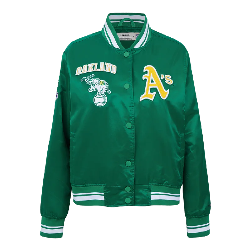 MLB OAKLAND ATHLETICS RETRO CLASSIC WOMEN'S RIB SATIN JACKET (KELLY GREEN)