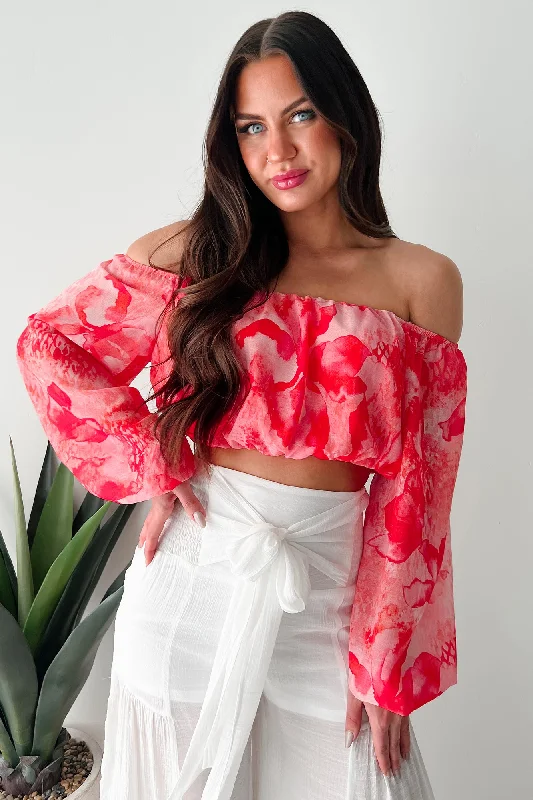 Polished To Perfection Off Shoulder Crop Top (Red Magenta)