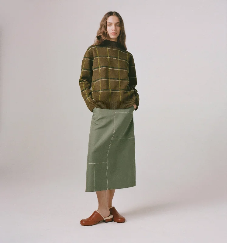 Merino Wool Jacquard Checked Sweater Green Modern Women's 