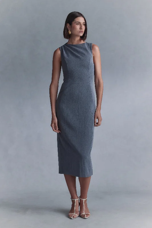 Taylor Draped Crepe Midi Dress - Charcoal Marle Trendy Women's Oversized