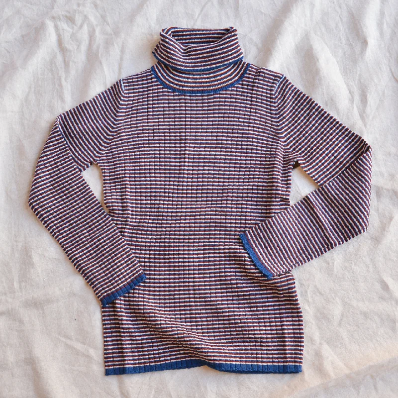 Rollneck Rib Sweater - 100% Merino - Ecru/Clay/Pond (2-12y+) Adventure