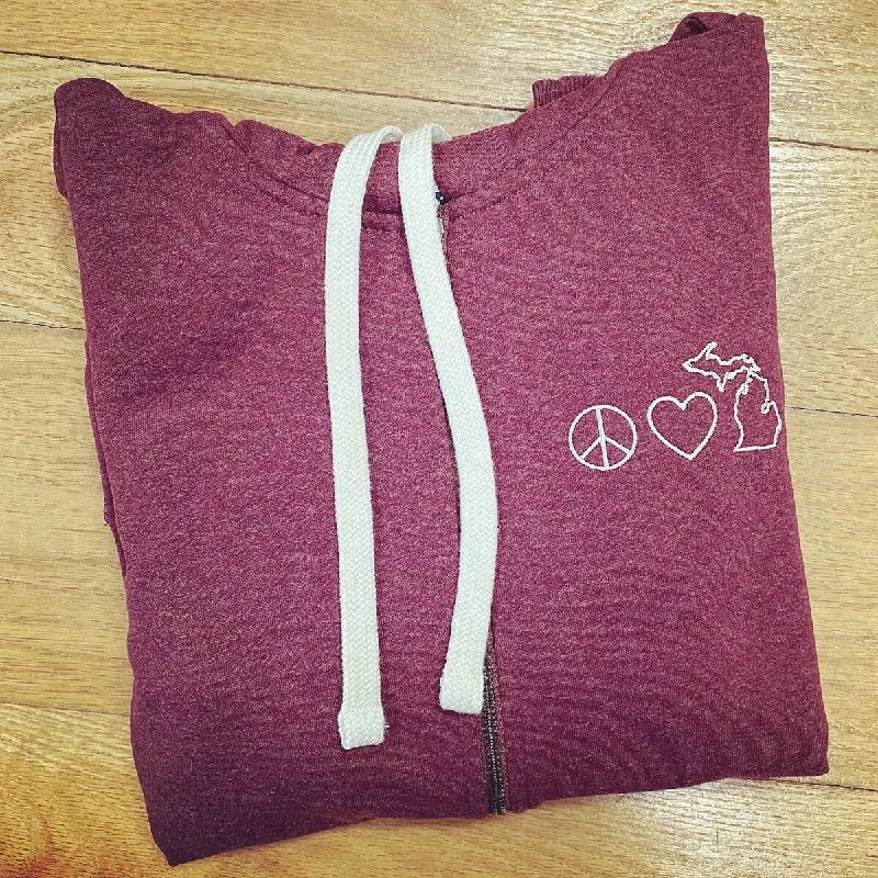 Women's Peace Love Michigan Zip Hoodie Dynamic Women's High - energy