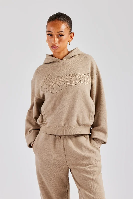 Rope Embroidery Oversized Hoodie - Taupe Feminine Women's Style 