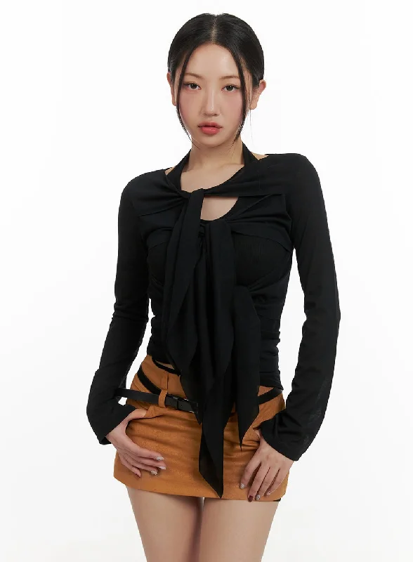 Ribbon Strap Cut Out Long Sleeve CY403 Business