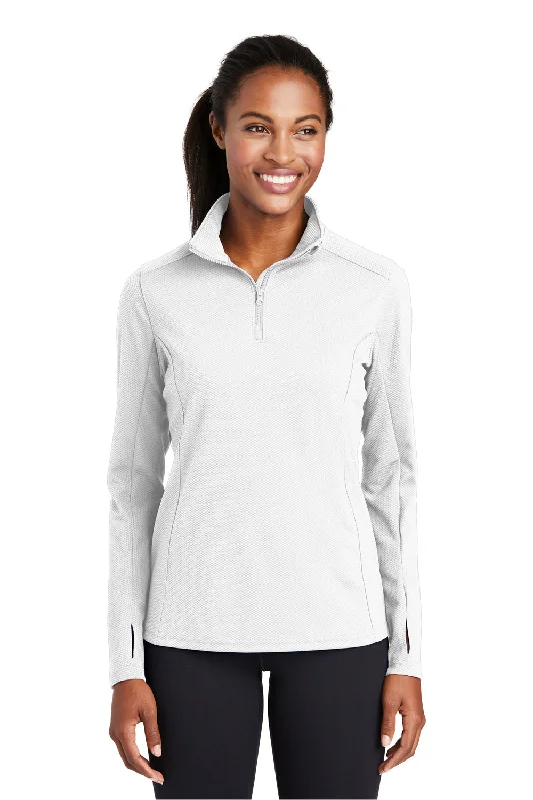 Sport-Tek Womens Sport-Wick Moisture Wicking 1/4 Zip Sweatshirt - White - Closeout Modern Women's 