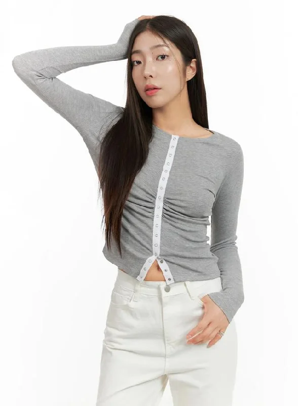 Solid Button Long Sleeve Top OA429 Contemporary 
