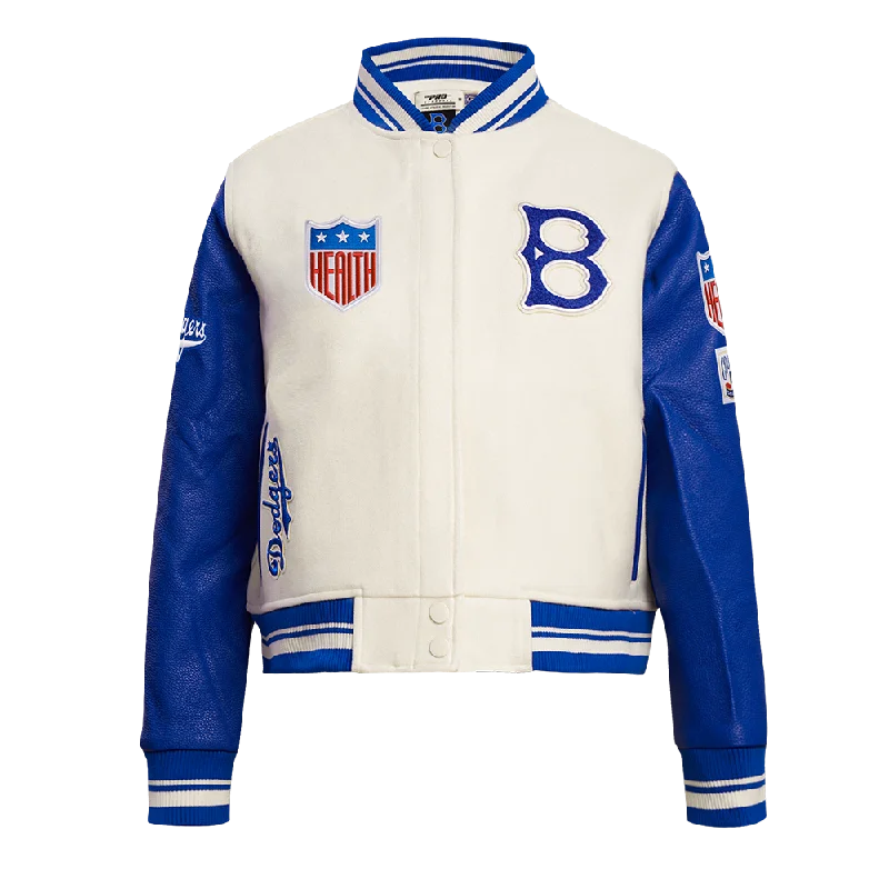 MLB BROOKLYN DODGERS RETRO CLASSIC WOMEN'S RIB WOOL VARSITY JACKET (EGGSHELL/ ROYAL BLUE)