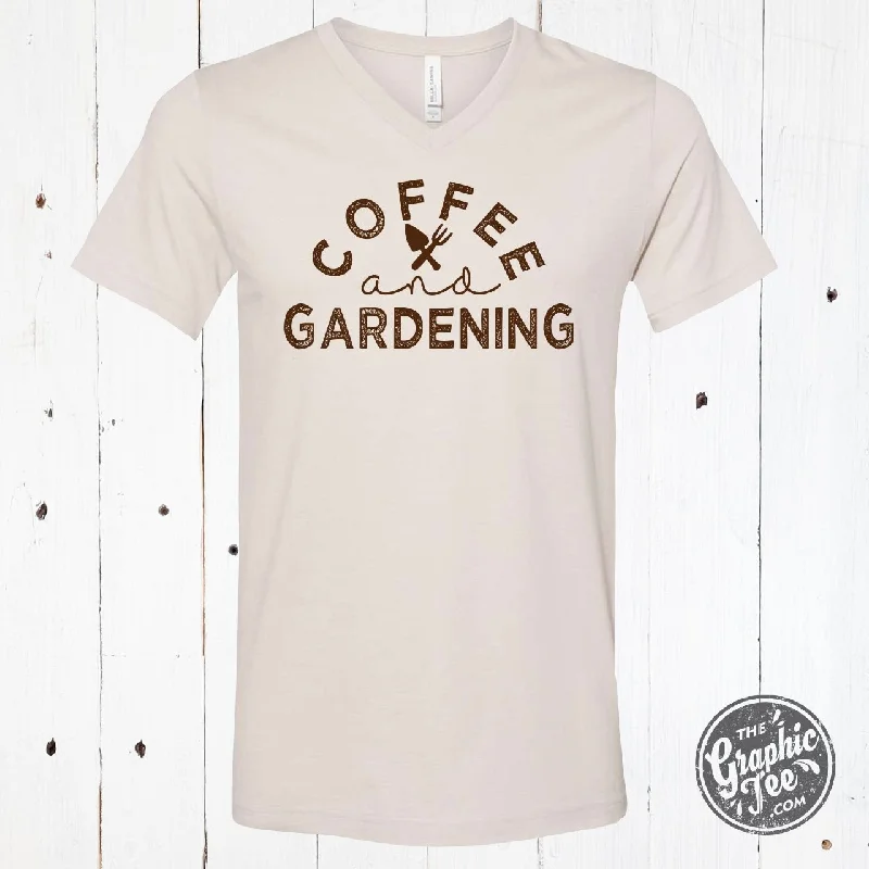 Coffee and Gardening Short Sleeve V-Neck Tee European
