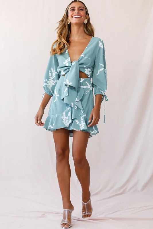 Stavroulla Tie-Front Three Quarter Sleeve Dress Sage Polished Women's Silk