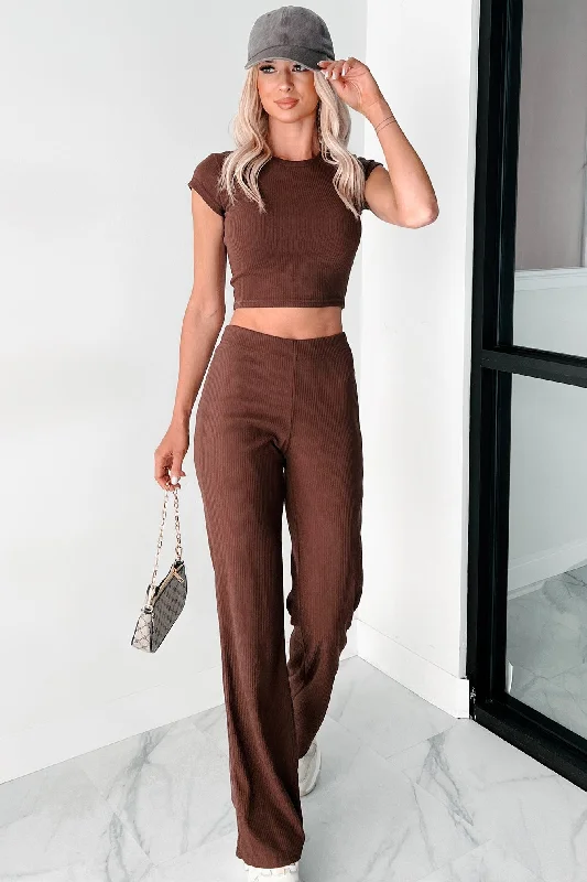 Casually Poised Knit Top & Pants Set (Espresso) Edgy Women's Punk