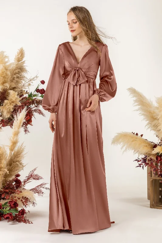 A-Line Sweep Luxe Satin Bridesmaid Dress Formal Dresses CB0508 Unique Women's Upcycled