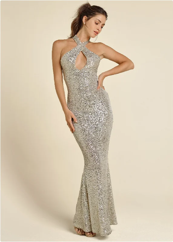 Sequin Keyhole Gown  - Champagne Modern Women's Tech