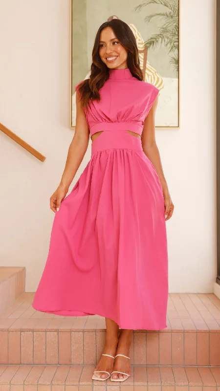 Maddison Midi Dress - Hot Pink Confident Women's High - fashion