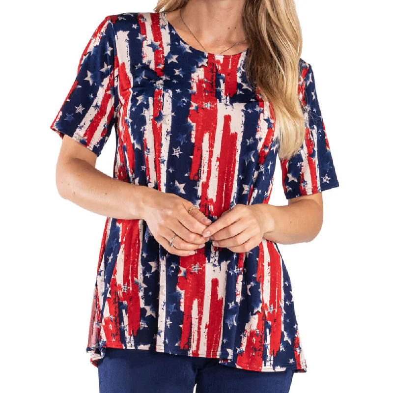 Women's Made in USA Stars and Stripes Short Sleeve Tunic Relaxed Women's Beachy