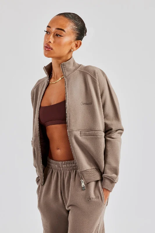 Funnel Neck Zip Through Sweat - Taupe Artistic Women's Avant - 