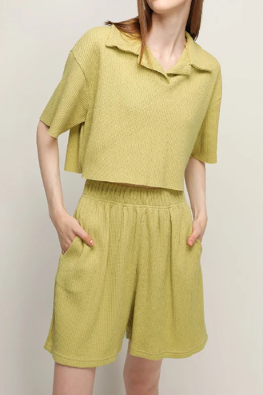 Lucy Waffle Half Button Crop Top Australian Beach