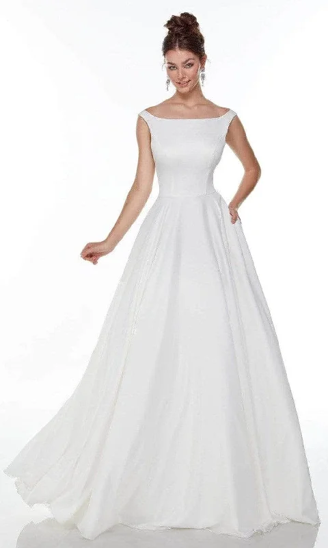 Alyce Paris - Bateau Neck Satin Wedding Gown 7054 - 1 pc Diamond White In Size 6 Available Sophisticated Women's 