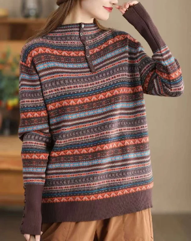 Women Fashion Jacquard Wool Blend Mock Neck Casual Sweater Dynamic Women's High - energy Women Fashion Jacquard Wool Blend Mock Neck Casual Sweater Dynamic Women's High - energy